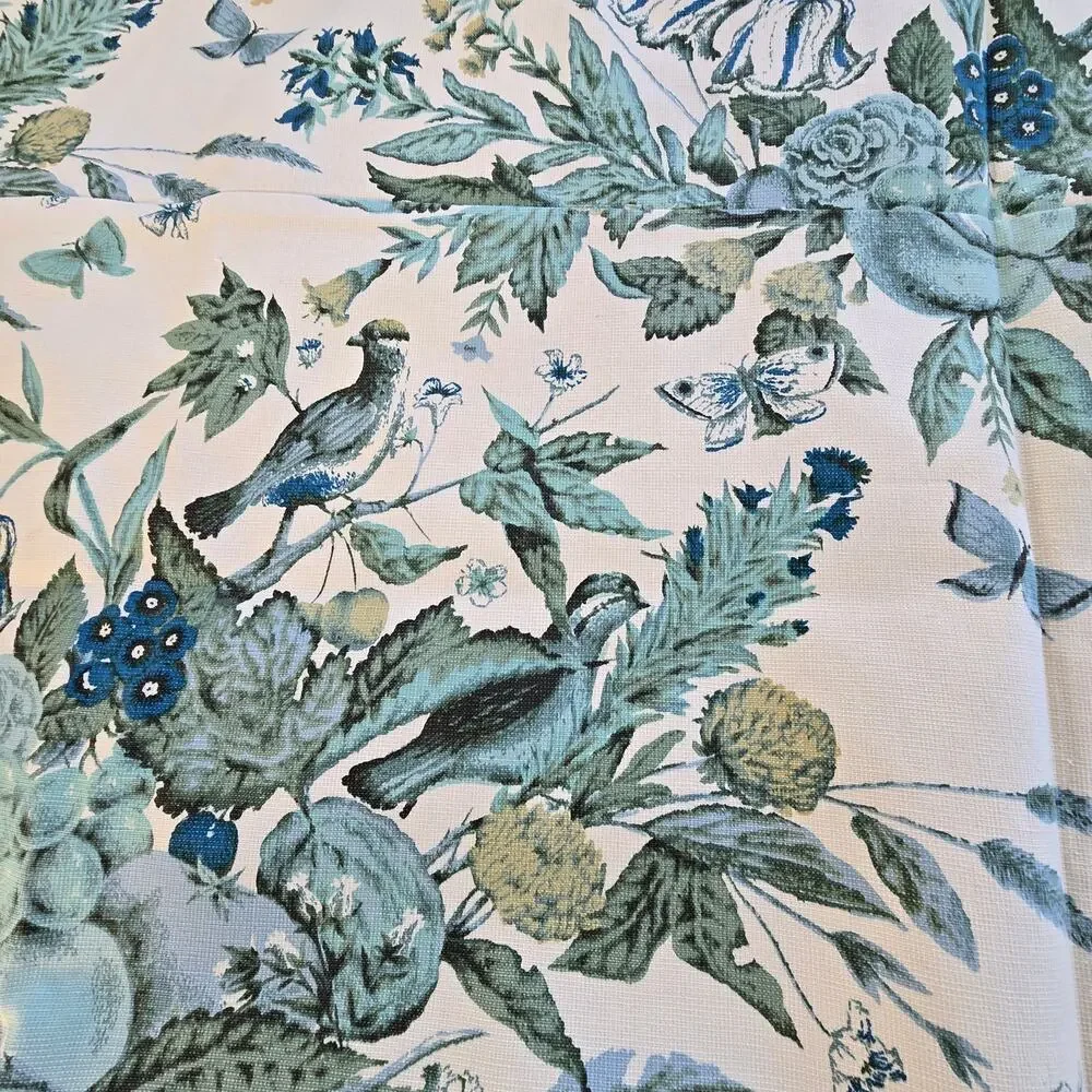 Vintage Waverly Fabric Remnant Plymouth Document Blue Yellow Green Birds READ DS
